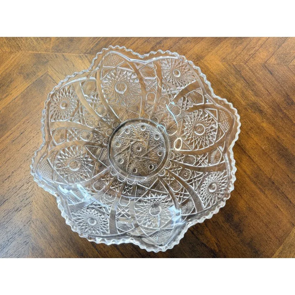 Vintage Imperial Glass Daisy & Button Round Bowl Sawtooth Edge Serving Piece